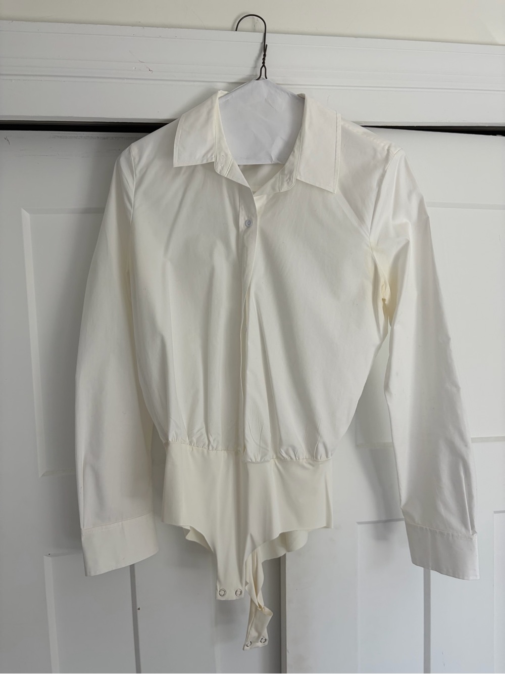 L'AGENCE Ivory Button-Front Long Sleeve Bodysuit